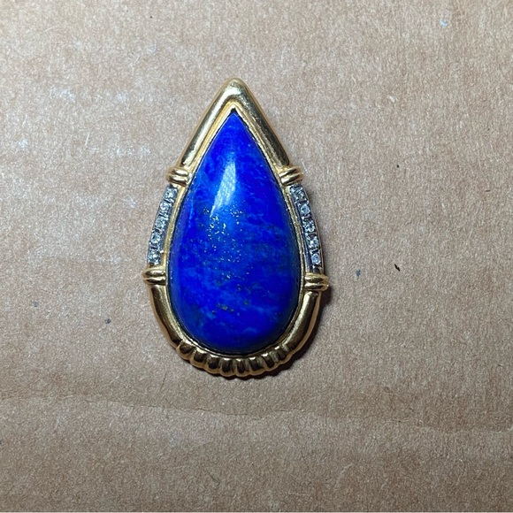 14K Lapis Lazuli Diamond Teardrop Pendant - Picture 13 of 17